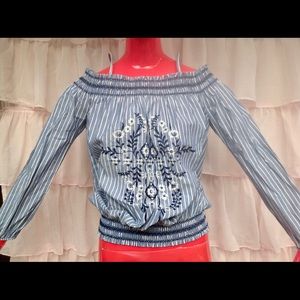 New Floral Embroidered Longsleeve Off the Shoulder